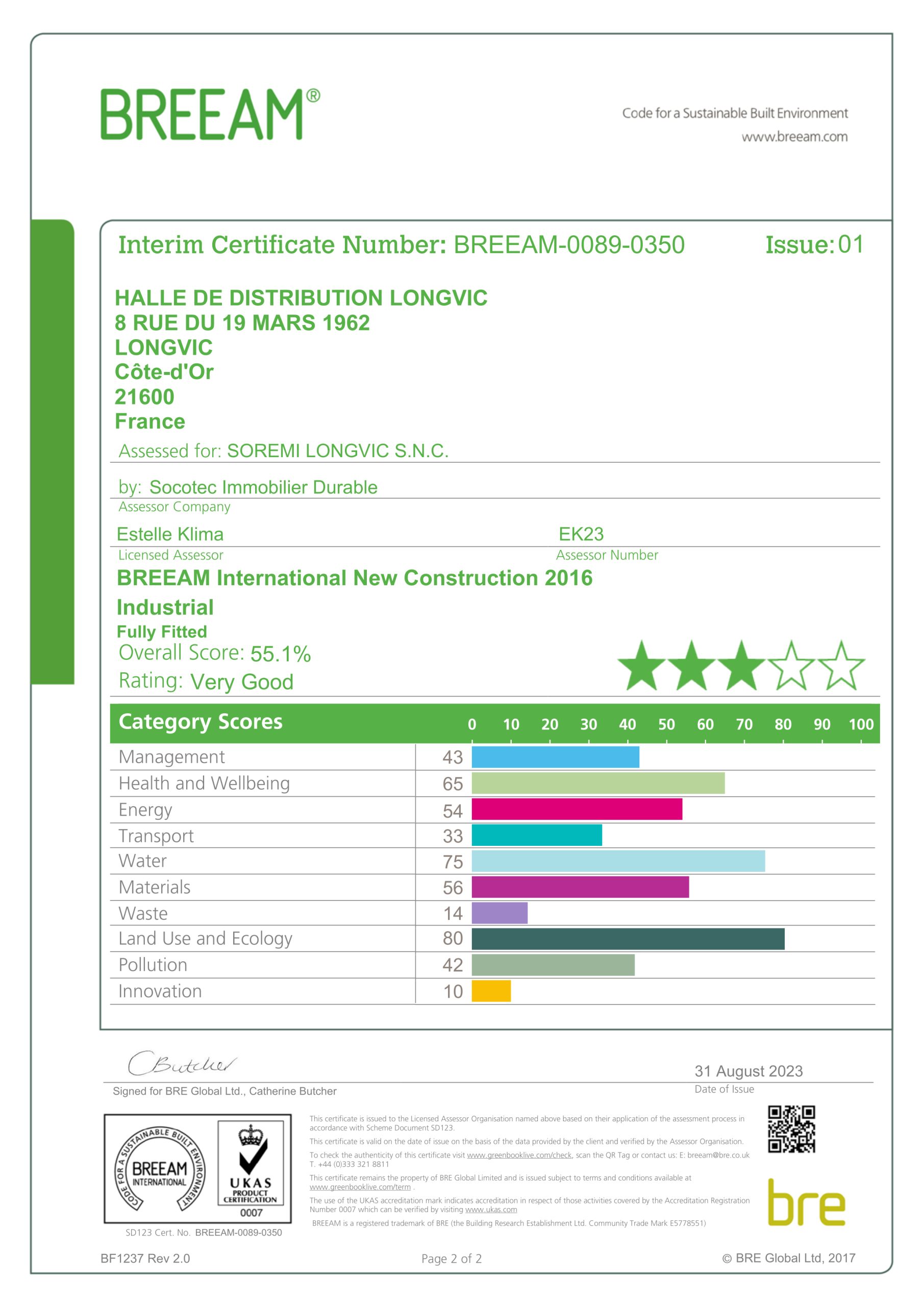 BREEAM-0089-0350-1-2 certification breeam<br />
soremi longvic<br />